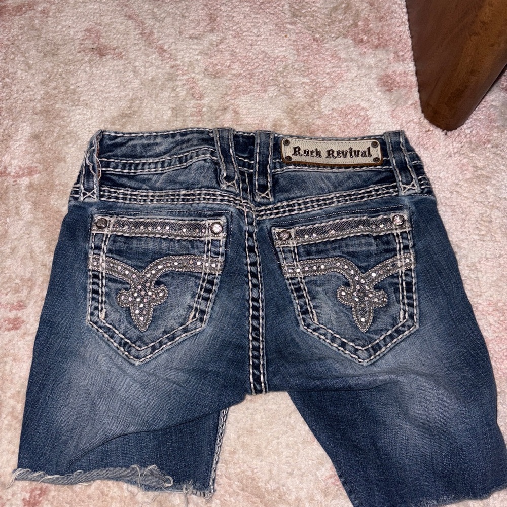 Rock Revival Dark Blue Denim Shorts with Contrast Stitching